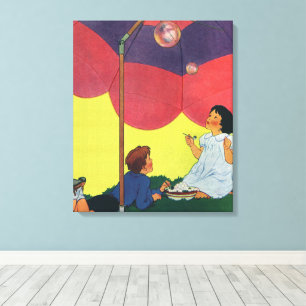 Klassieke kinderen die bellen blazen onder een par canvas afdruk