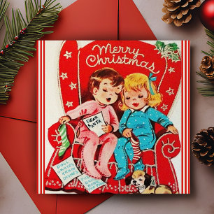 Klassieke Kinderen die op Kerstman Wachten Op Maat Feestdagenkaart