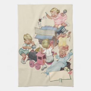 Klassieke kinderen die plezier hebben met speelgoe theedoek