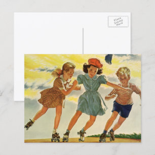 Klassieke kinderen, jongens en meisjes plezier op  briefkaart