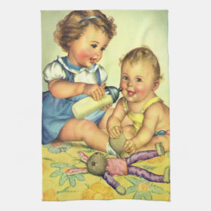 Klassieke kinderen, schattige blije peuters lachen theedoek