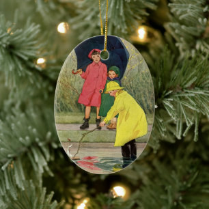 Klassieke kinderen spelen in plassen "Een regenach Keramisch Ornament