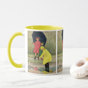 Klassieke kinderen spelen met plas-schepen regen mok
