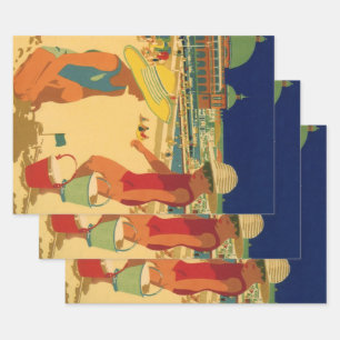 Klassieke kinderen, zusters familie vakantie aan h inpakpapier vel