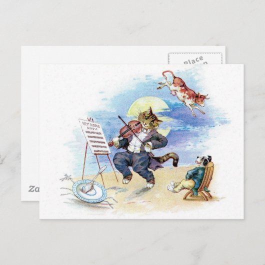 Klassieke kinderrijmpje Hey Diddle, Kat Fiddle kun Briefkaart (Voorkant / Achterkant)