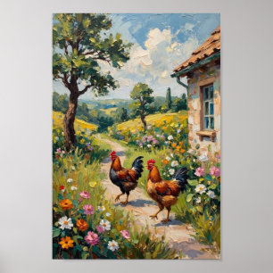 Klassieke Kippen Tuin Boerderij Kunst Poster