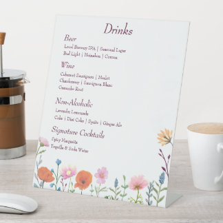 Klassieke kleurrijke bloemengroen drink menu reclamebord met voetstuk