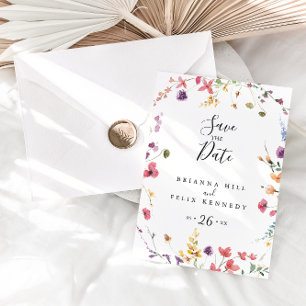 Klassieke kleurrijke wilde flora sparen de datum briefkaart