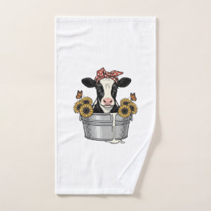 Klassieke koe in badkuip zonnebloem vlinder vector handdoek