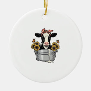 Klassieke koe in badkuip zonnebloem vlinder vector keramisch ornament