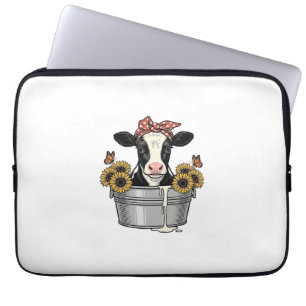 Klassieke koe in badkuip zonnebloem vlinder vector laptop sleeve