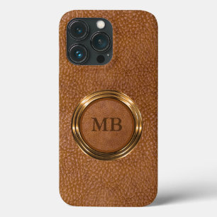 Klassieke koele heren lederen monogram iPhone 13 pro hoesje