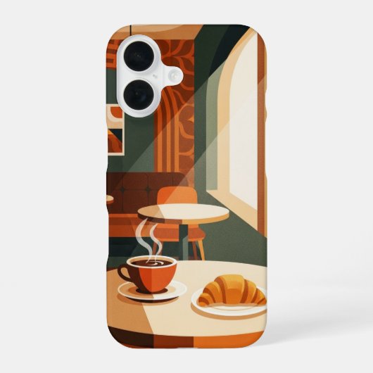 Klassieke koffie en croissant iPhone 16 hoesje (Achterkant)