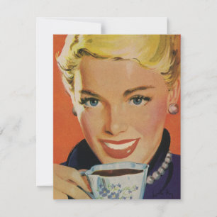 Klassieke koffie, gelukkige vrouw met retro koffie