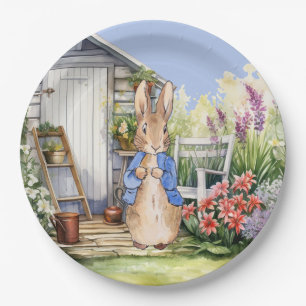 Klassieke konijn blauwe jas papieren bordje