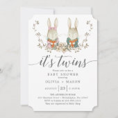 Klassieke Konijn Botanische Tweeling Baby Borrel Kaart (Voorkant)