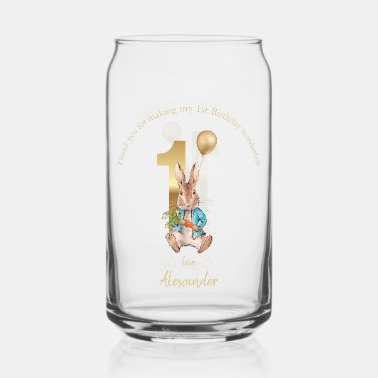 Klassieke Konijn Eerste Verjaardag Blikvorm Glas (Voorkant)
