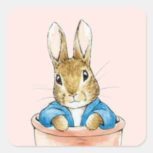 Klassieke konijn zit in een pot vierkante sticker