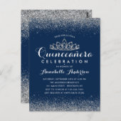 Klassieke Koninklijke Blauwe Quinceañera Zilveren  Briefkaart (Voorkant / Achterkant)