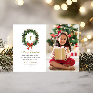 Klassieke krans monogram Kerstmis familiefoto Feestdagenkaart