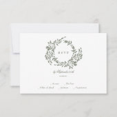 Klassieke Krans Wit & Sage Groen Elegant Bruiloft RSVP Kaartje (Voorkant)