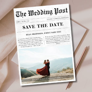 Klassieke Krantenstijl Romantische Fotobruiloft Save The Date