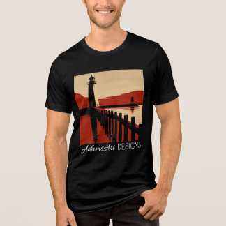 Klassieke Kust Vuurtoren Silhouet Retro Kunst Tri-Blend Shirt