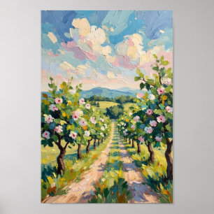 Klassieke landschapskunst van boomgaardbloesem poster
