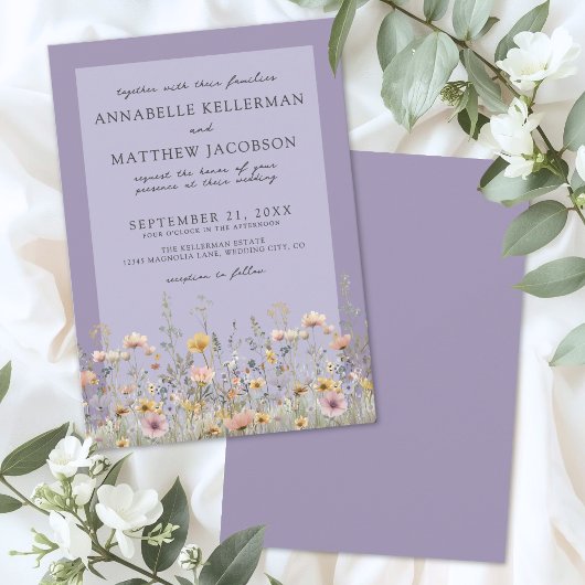 Klassieke lavendel wilde bloemen bruiloft kaart