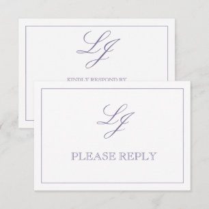 Klassieke lavender Calligraphy Monogram No Means RSVP Kaartje