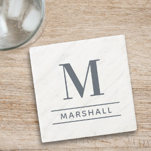 Klassieke leigrijze schreef Monogram naam Stenen Onderzetter
