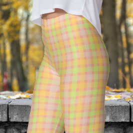 Klassieke lente groen en perzik check patroon leggings