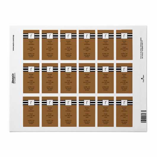 Klassieke letter R monogram verticale Adresetikett Etiket (Full Sheet)