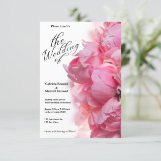 Klassieke Licht Roze Pioen Bloemen Bruiloft Kaart