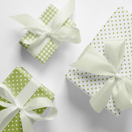 Klassieke Lichtgroene Polka Dots Gingham Patroon M Inpakpapier Vel