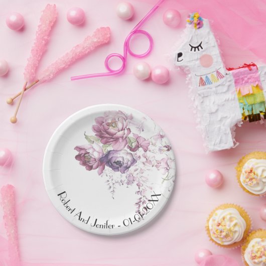 Klassieke lila en roze bruiloft papieren bordje (Feest)