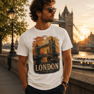 Klassieke Londense Tower Bridge Zonsondergang Retr T-shirt