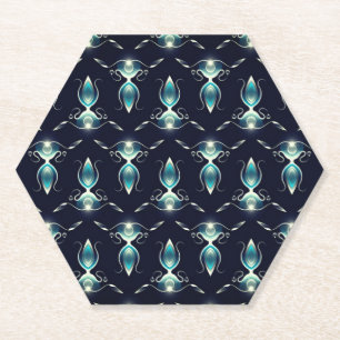 Klassieke look van blauwe Pareltjes met gloeiend l Kartonnen Onderzetters