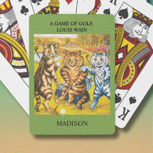 Klassieke Louis Wain Katten Spelen Golf Gepersonal Pokerkaarten