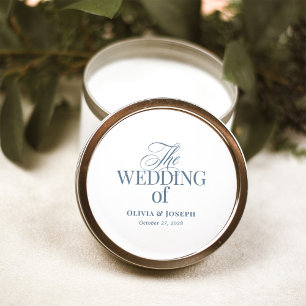 Klassieke Luxe Elegante Witte en Stofblauwe Huweli Ronde Sticker