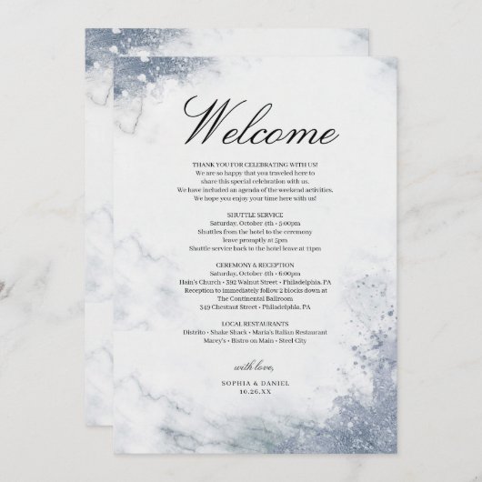 Klassieke Luxe Marmeren Trouw Welkom Itinerarium Programma (Voorkant / Achterkant)