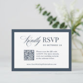 Klassieke Luxe Navy Blauwe Scannbare QR Code Huwel RSVP Kaartje (Staand voorkant)