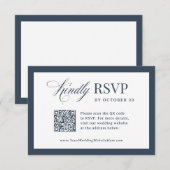 Klassieke Luxe Navy Blauwe Scannbare QR Code Huwel RSVP Kaartje (Voorkant / Achterkant)