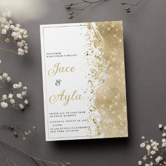 Klassieke luxe wit gouden glinster bokech bruiloft kaart