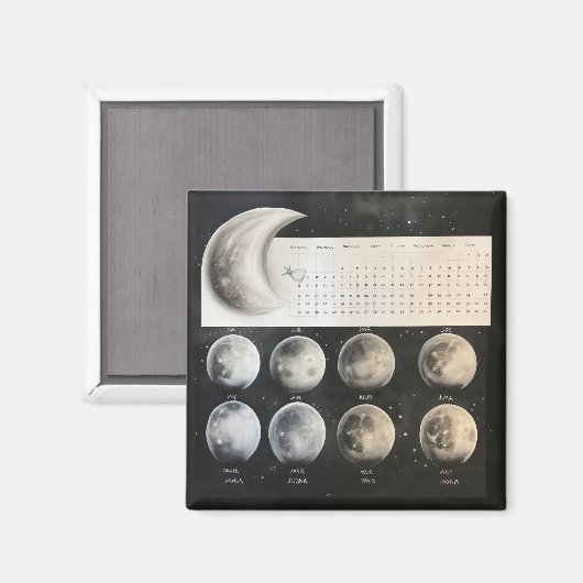 Klassieke maanfasen - Retro Celestial Calendar PR Magneet (Voorkant / Achterkant)