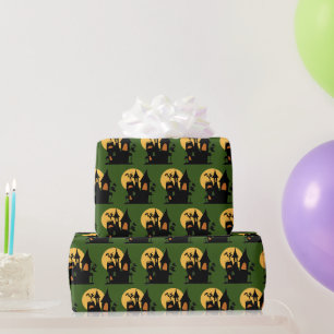 Klassieke maanverlichte spookhuis met heks en gees cadeaupapier