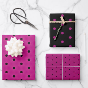 Klassieke Magenta Roze Zwart Pin-hole & Polka Dot Inpakpapier Vel