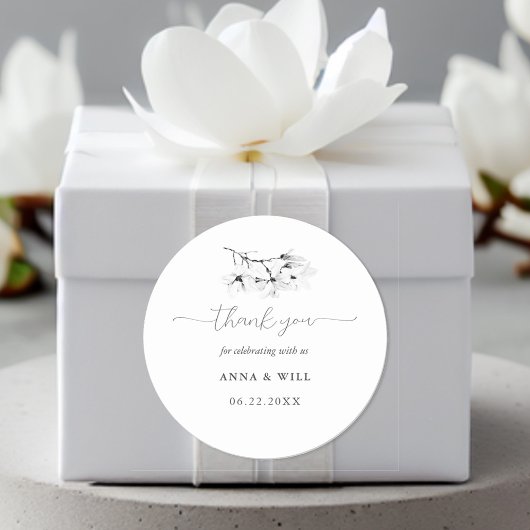 Klassieke Magnolia Zwart Wit Bloemen Bruiloft Favo Ronde Sticker