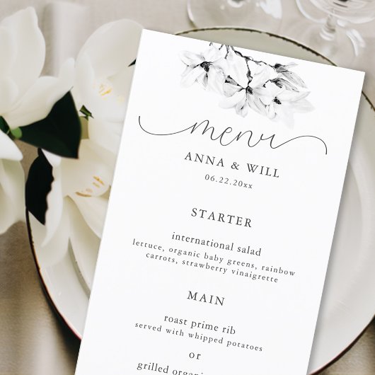 Klassieke Magnolia Zwart Wit Bloemen Modern Bruilo Menu
