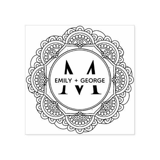 KLASSIEKE  MANDALA CUSTOM MONOGRAM BRUILOFT 	RUBBERSTEMPEL (Afrduk)
